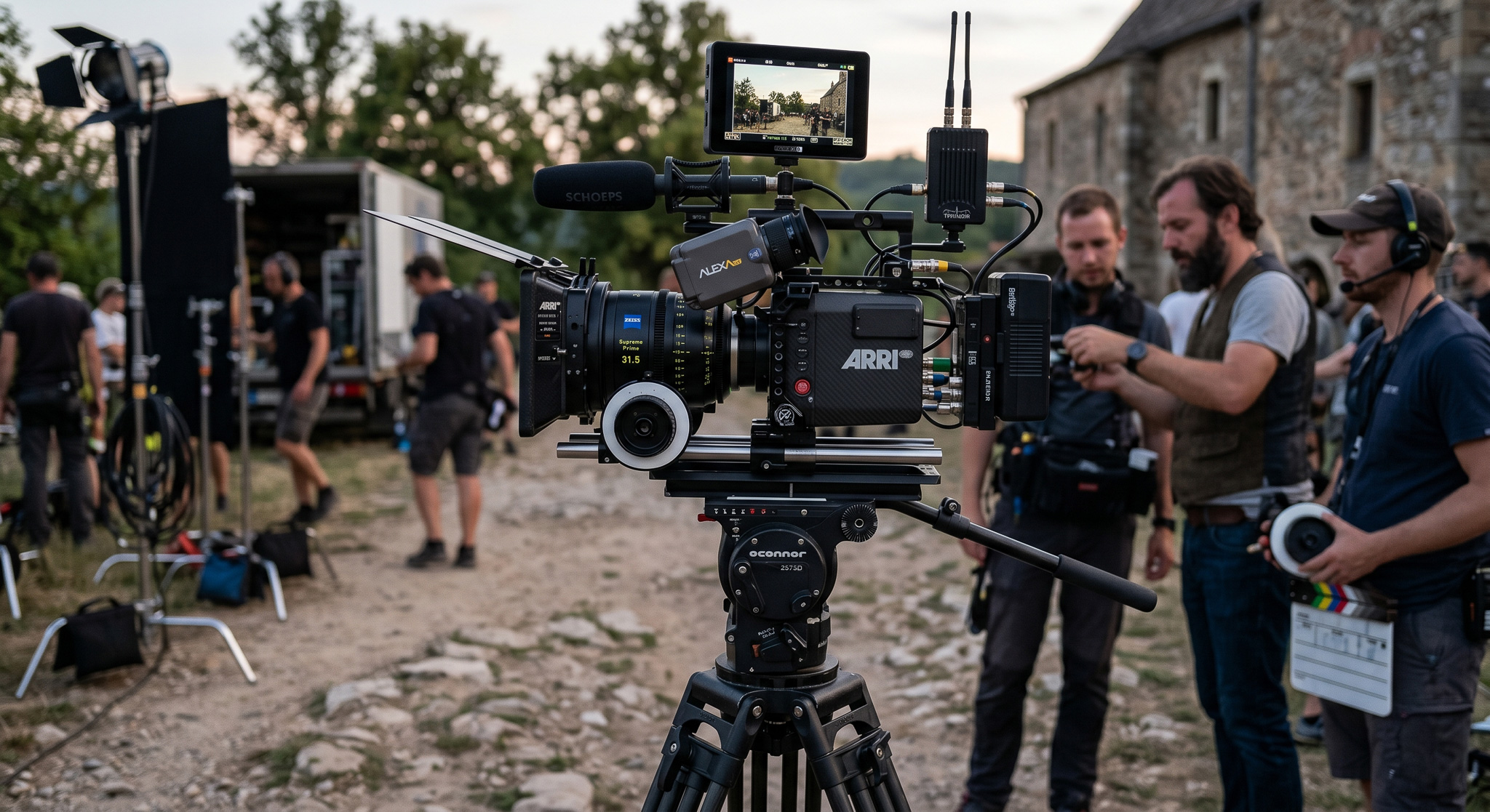 A cinematic professional camera setup in a studio environment representing pre-production planning
